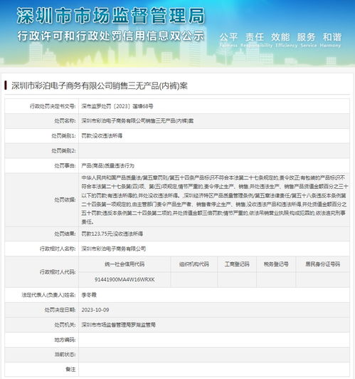 深圳市彩泊電子商務有限公司銷售三無產品 內褲 案